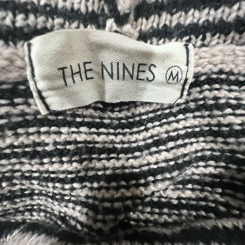 The Nines Elegant Black and Cream Striped Crowl Neck Sweater Size M